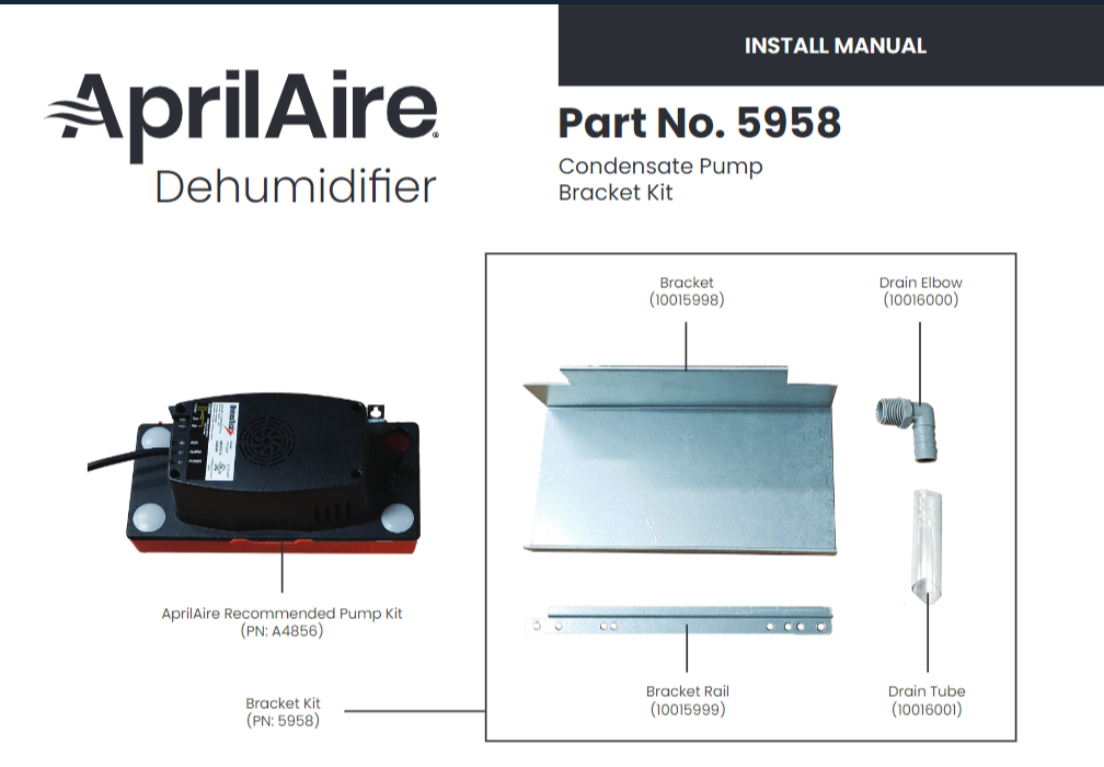 Condensate pump hanging bracket kit for all Aprilaire